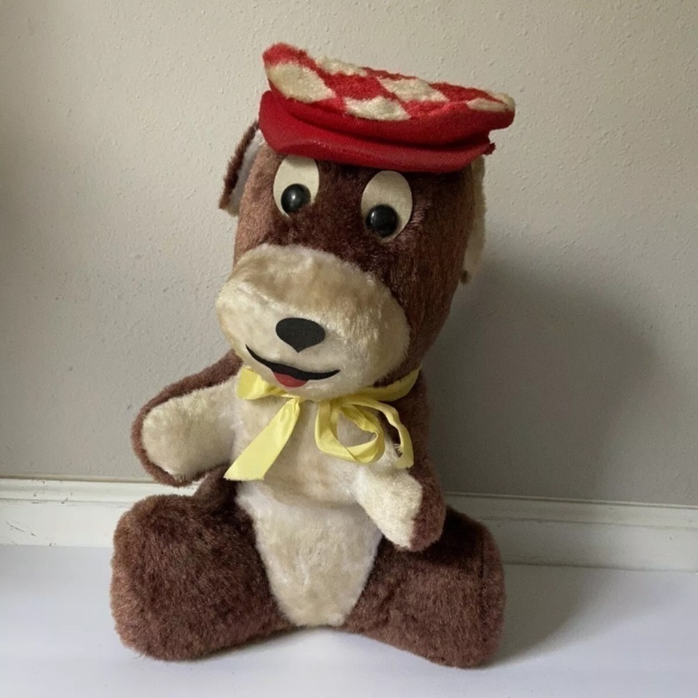 VINTAGE 1950s Or Older stuffed animal dog 20 Inch With Red Hat